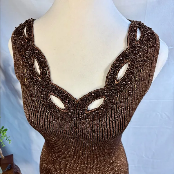 Vintage Cache Beaded Metallic Ribbed Tank Top Size Medium🧡 - Image 4