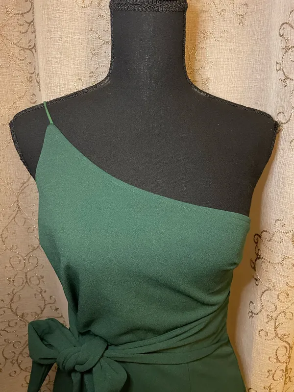 Hello Molly Emerald Green One Shoulder Tie Waist Midi Dress – Size US 6 - Image 4