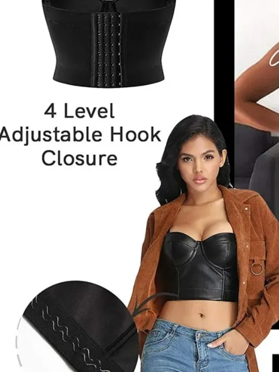 Women's Black Faux Leather Bustier Bra Top - Image 7