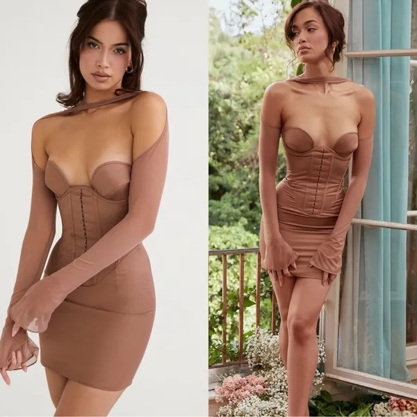 NWOT House of CB Mayara Structured Corset Mini Dress Mocha Brown Sz XL PLUS CUP - Image 3