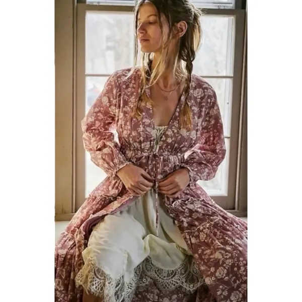 Free People Ethereal Dainty Cottage Pappiet Midi Dress Rose Maxi Top Large - Image 4