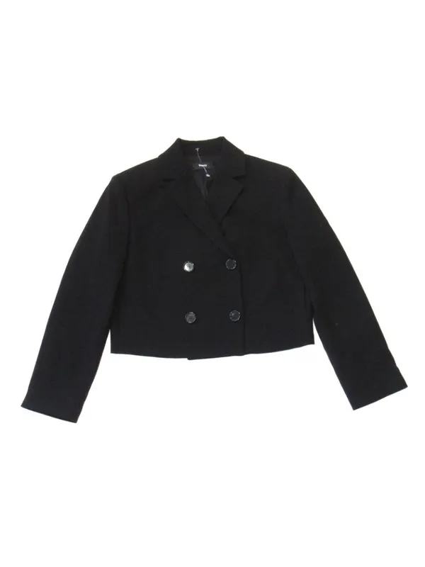 NWT Theory Crop Double-Breasted Jacket in Black Admiral Crepe Blazer 4 - Image 4