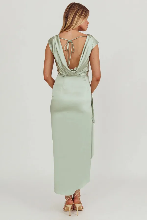 Selfie Leslie Grecian Cap Sleeve Cowl Back Dress Sage - Image 2