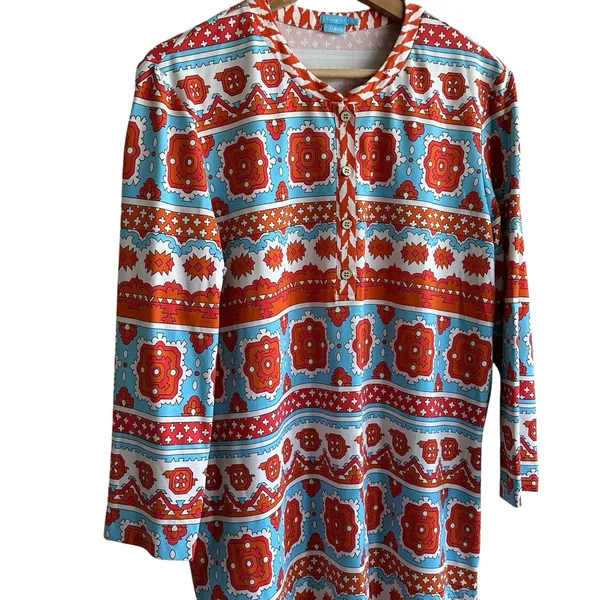 J. McLaughlin For Dillards Mini Dress XL Geo Print Long Sleeves Colorful Tunic - Image 5