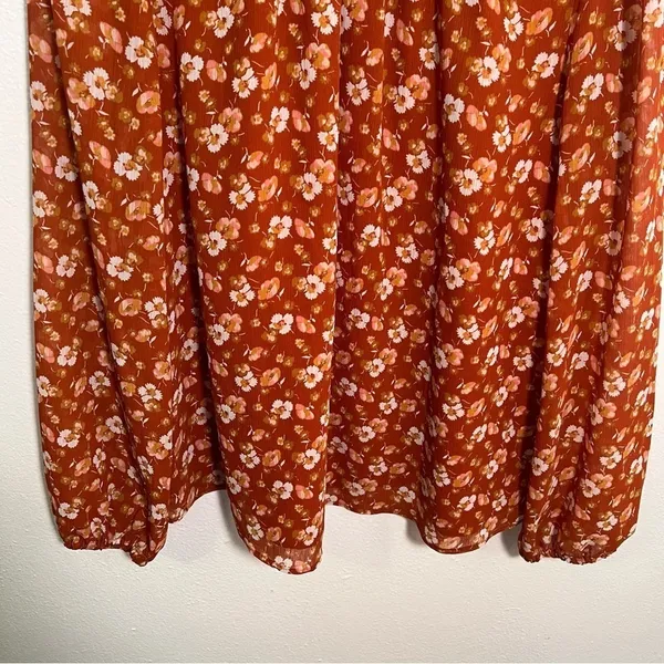 J. Crew Factory Women's Smocked Shirt Orange Floral‎ Long Sleeve Mock Neck AS356 - Image 5