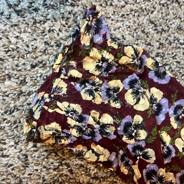Madewell Floral Print Long Sleeve Peasant Top‎ Burgundy Pansy Motif Size Small - Image 3