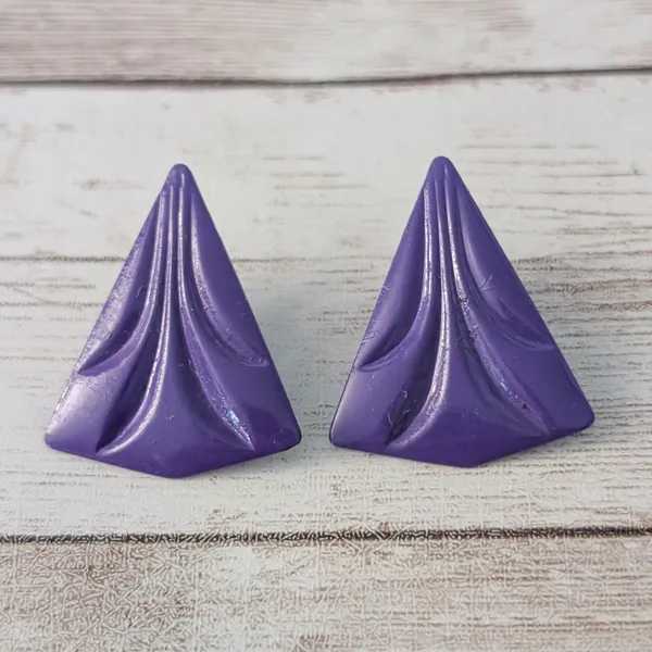Vintage Clip On Earrings Retro Deep Purple Statement Triangle 1.25" large - Image 2