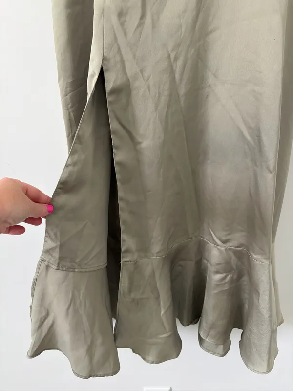 Show Me Your Mumu Claire Midi Boho Dress Moss Green Luxe Satin S - Image 4