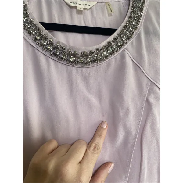 Rebecca Taylor Embellished Silk Wrap Top Womens Size 0 Lavender Grey Sleeveless - Image 4