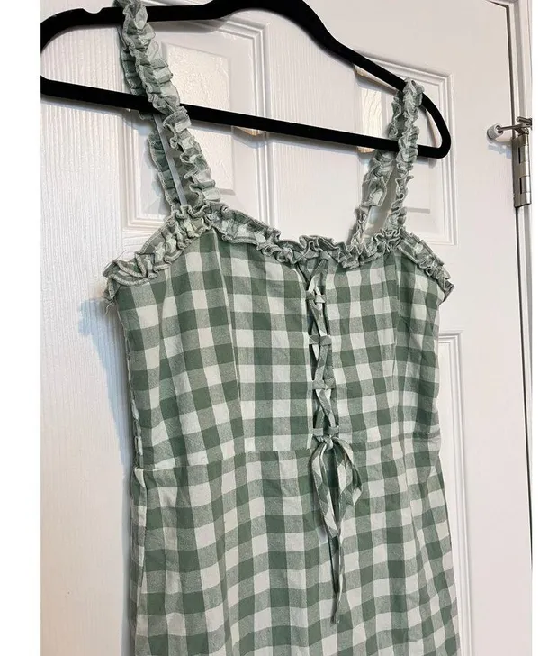 Hesperus Gingham Pattern Ruffle Top Sleeveless Mini Dress Medium - Image 2
