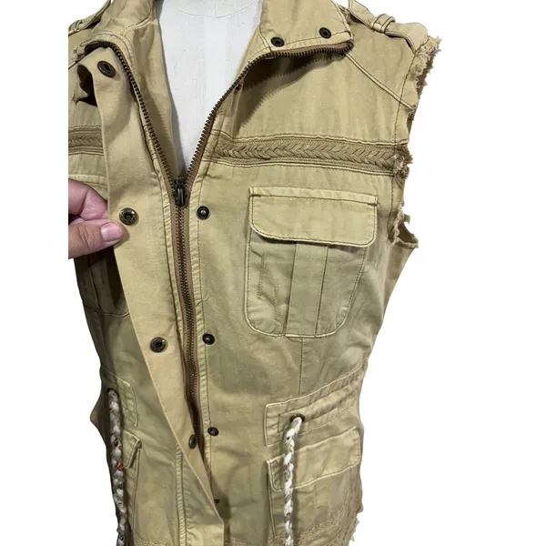 Buckle BKE‎ Women's S Tan Vest Utility Cargo Boho Distressed Outerwear Vest - Image 7