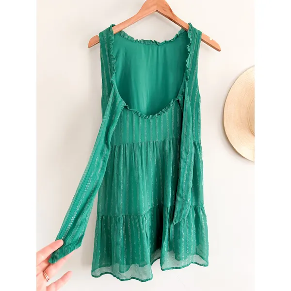Sézane | Alexandra Green‎ Striped Dress Tie Back | SZ 34 / US 2 - Image 10