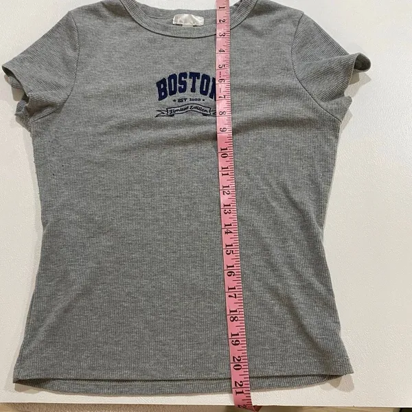 Orange Kiss Boston Ribbed Baby Tee Gray Short Sleeve Fitted Top Size L - Image 7