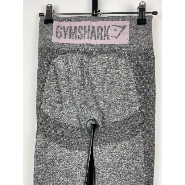 Gymshark Charcoal Marl Flex High‎ Waisted Pink Spell Out Logo Leggings Sz Small - Image 3