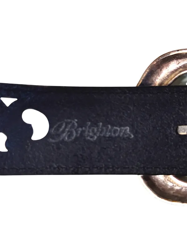 Brighton Black Pierced Leather Belt with Silver Western Buckle Sz L 34 - Image 4