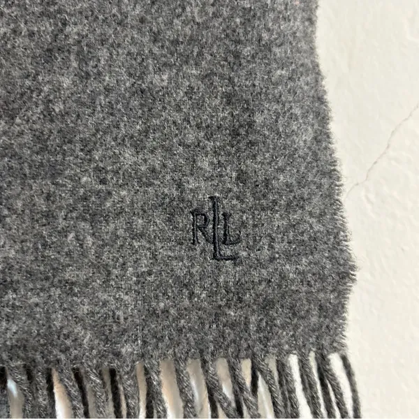 Lauren Ralph Lauren 100% Lambswool Monogram Scarf Quiet Luxury Preppy Classic - Image 3