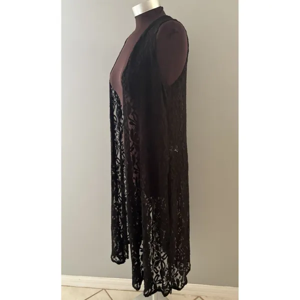 LuLaRoe Lace Open Front Duster Size S Black Cardigan Vest Rave Festival Witchy - Image 4