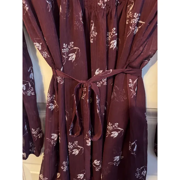 Abercrombie‎ & Fitch Floral Long Sleeve Mini Dress NWT Maroon Boho Peasant Style - Image 4