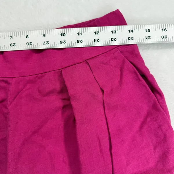 Theory Magenta Pink Linen Blend Pleated High Rise Tapered Trousers Size‎ 4 - Image 3