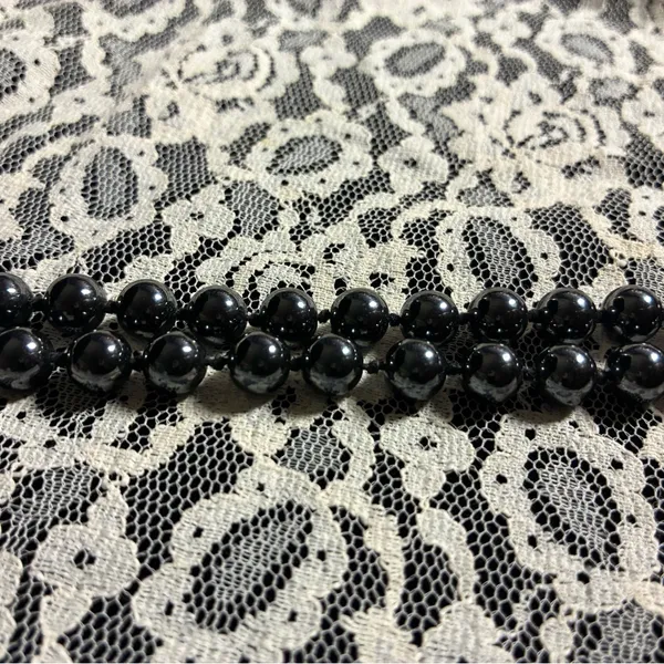 Genuine Hematite Bead Necklace Beautifully Hand Knotted Heavy 35" - Image 2