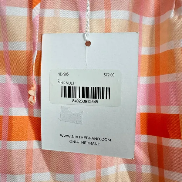 Nia Pink Multi Plaid Satin Mini Backless Slip Dress Large NWT Spring Coquette - Image 4