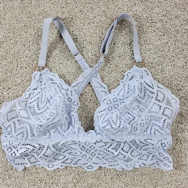 Aerie Lace Bralette‎ Womens S Blue Padded Adjustable Crossed Strap Lingerie Top - Image 11