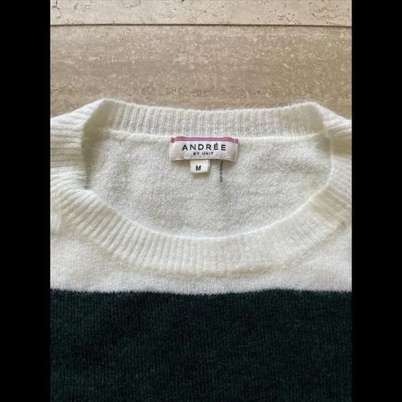 Andree by‎ Units Colorblock Stripe Sweater Dark Green Copper Taupe M - Image 2