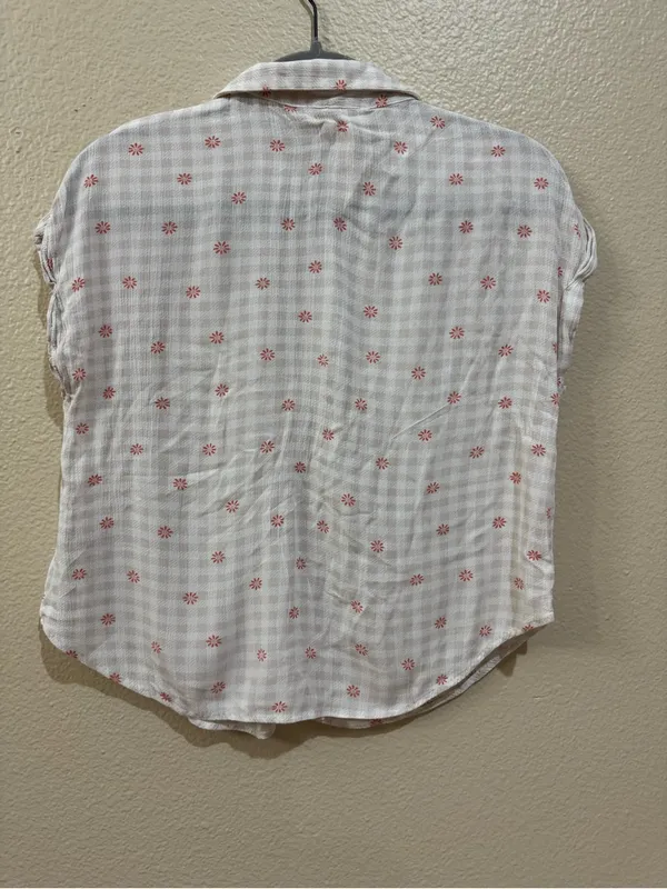 Hippie Rose Plaid Gingham Button Down Top with Red Floral Print - Size S - Image 2