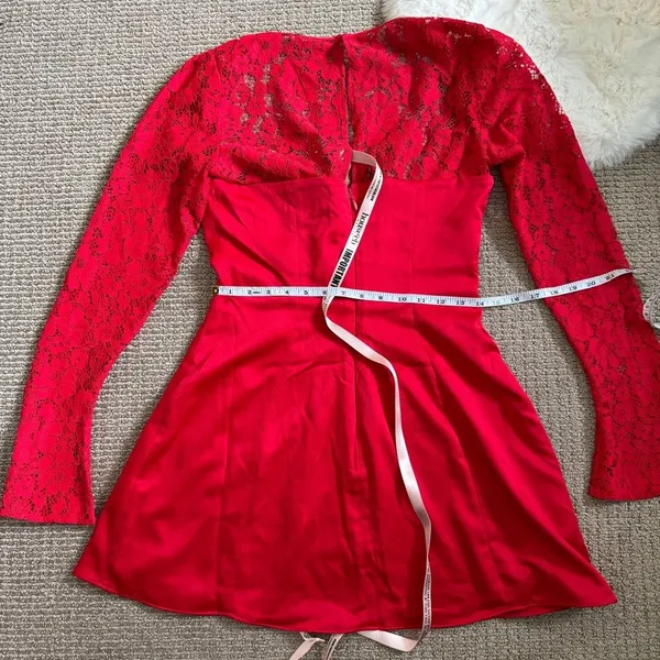 House of CB Longsleeve Satin & Lace Mini Dress M - Red - Image 5