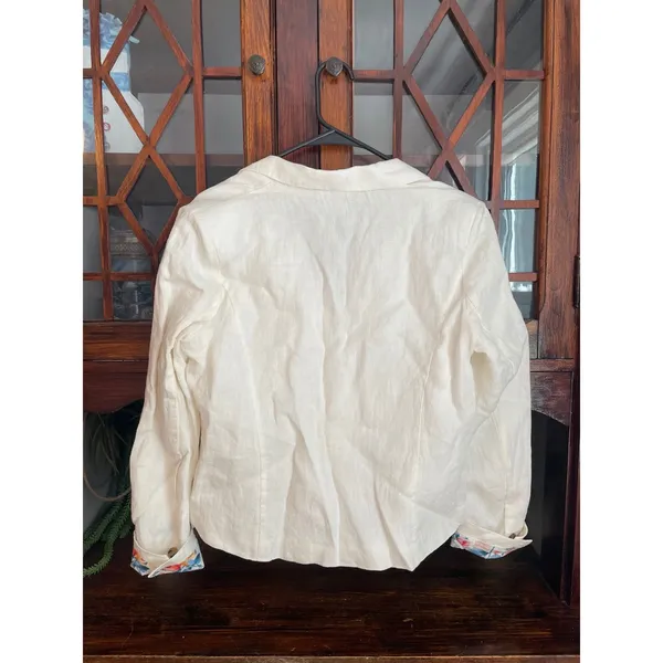 Sundance Womens Linen Blend Blazer Floral Accent Cuff Jacket Size M - Image 2