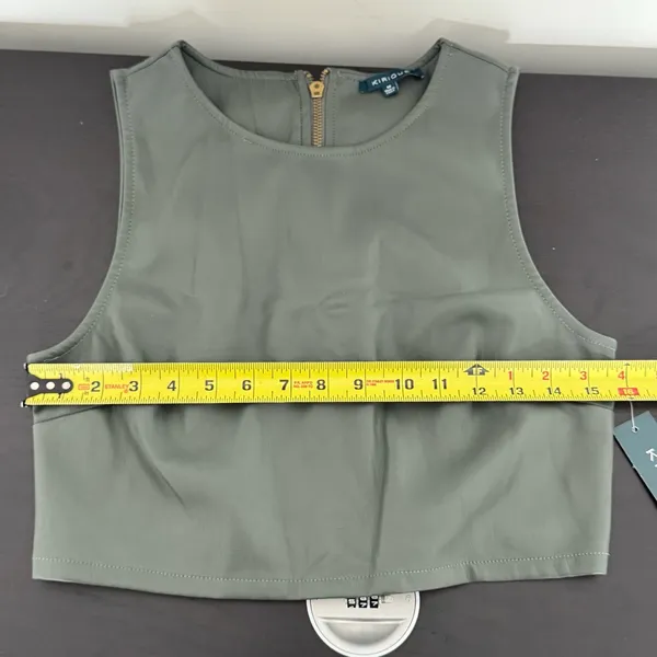 NWT Kurious Faux Leather‎ Boxy Zip Back Sleeveless Crop Top Gray Medium - Image 9