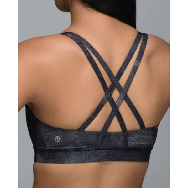 Lululemon Energy Sports Bra Criss Cross Back Yoga Sequin Snake Slate Black 4 - Image 2