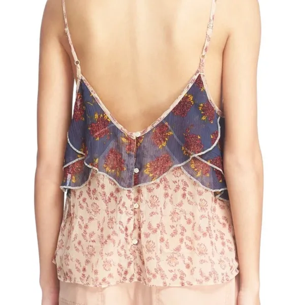 Free People All Things Sheer floral camisole tiered tank top In size L - Image 14