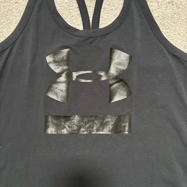 Under Armour Heat Gear Black Gloss Logo Strappy Racerback Cutout Tank Top - Image 2