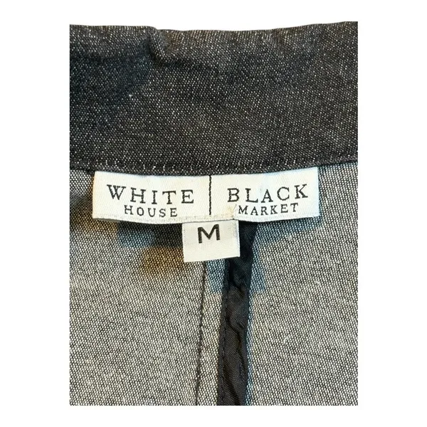White House Black Market Dark Denim Blazer Fitted Jacket‎ Pintuck Pleated Coat - Image 7