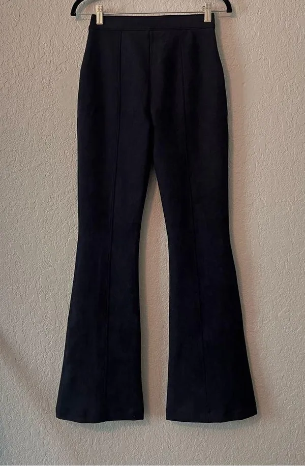 SPANX Pants Womens Sz SMALL Faux Suede Flare Bootcut DARK BLUE #78 - Image 7