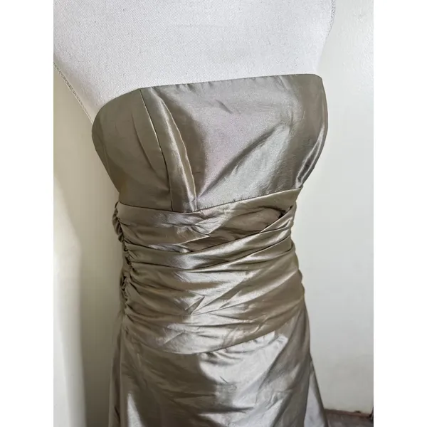 VTG AMSALE Gold Strapless Satin Gown Ruched Bodice Formal Evening Dress Sz 8 Y2K - Image 3