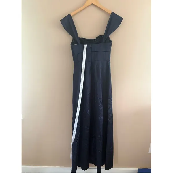 After Six A-Line Satin Maxi Dress Midnight Navy Size 2 Off Shoulder Strapless - Image 4