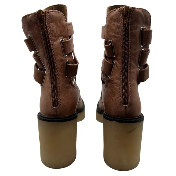 Free People US 9 EU 39 Jesse Cutout Strappy Platform Boots Brown Tan Heeled Boho - Image 8