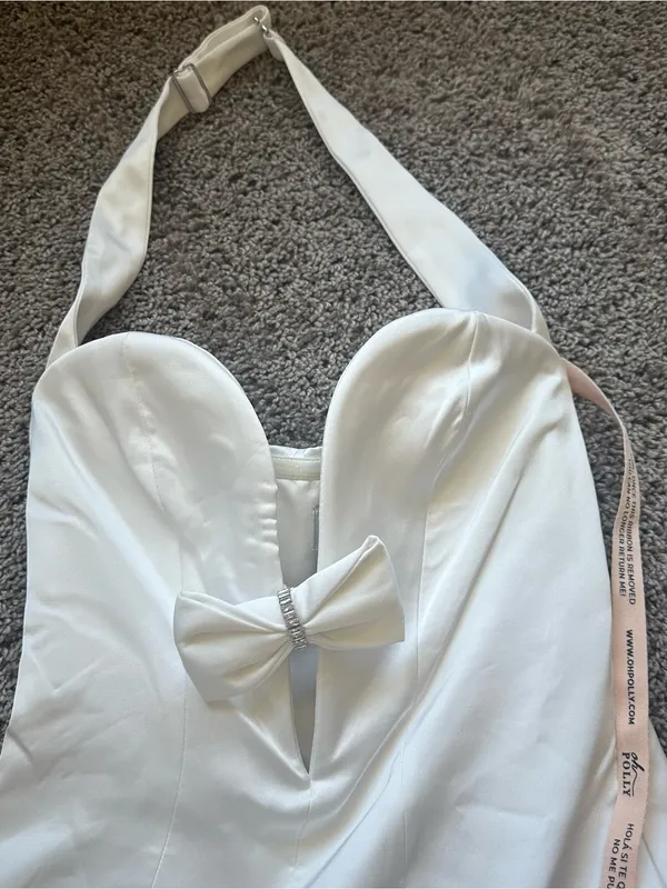 Oh Polly White Halter Mini Dress with Bow Detail - Image 6