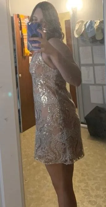 Free People “Night Shimmers” Nude Sequin Cocktail Dress - Image 2