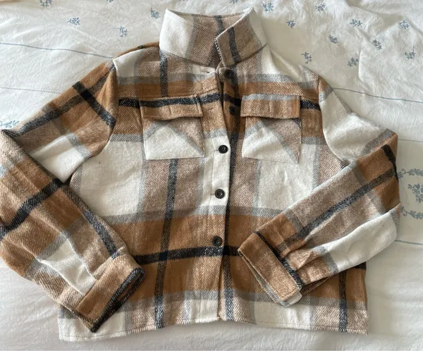 Cropped plaid button up jacket/shirt Brown Size M - Image 2