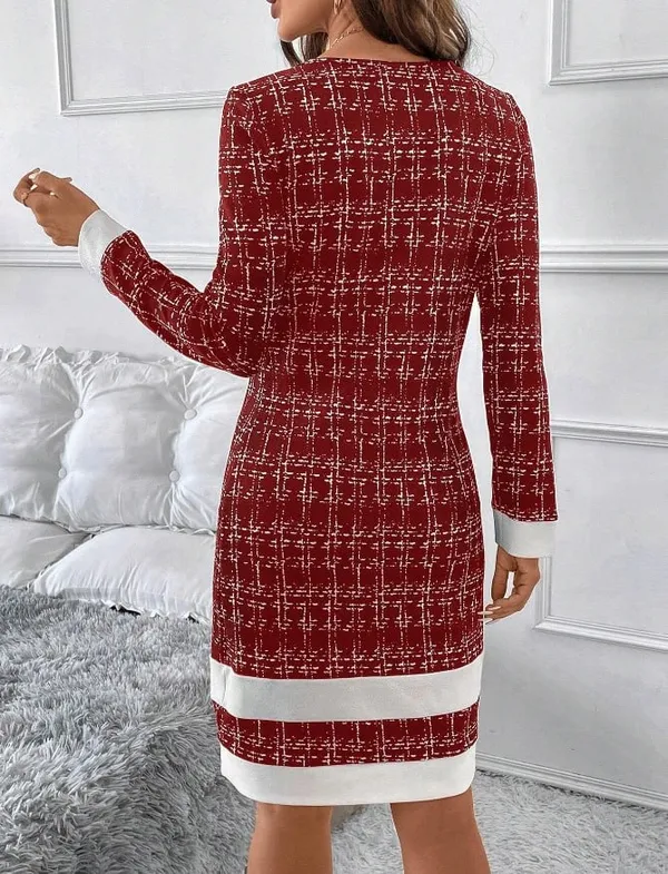 Red Checked Sleeve-Trimmed Dress - Image 2