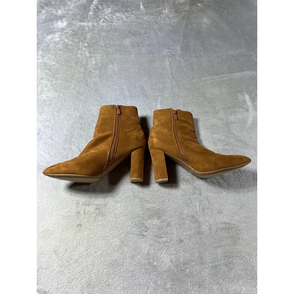 Tan Faux Suede Block Heel Ankle Boots Western Boho Indie Size 8 - Image 3