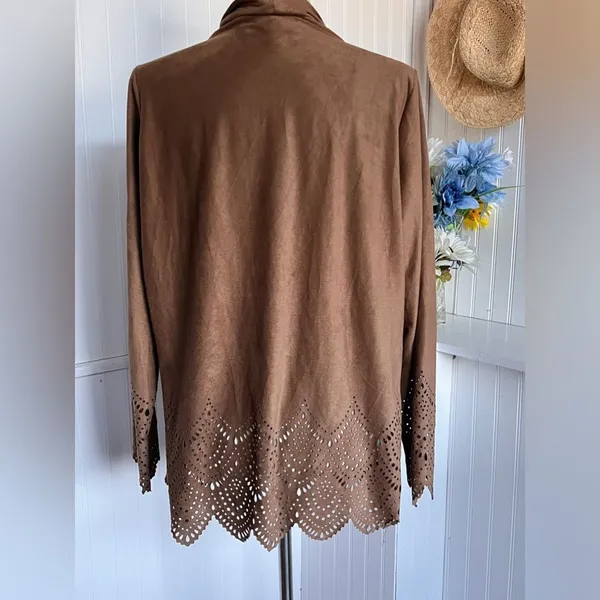Open Draped Cardigan W/ Hem & Sleeve Laser CutOuts. - Image 5