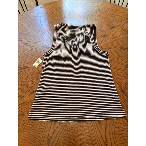 Aerie Henley Tank Top Womens XL Brown White Striped Ribbed Button Sleeveless - Image 8