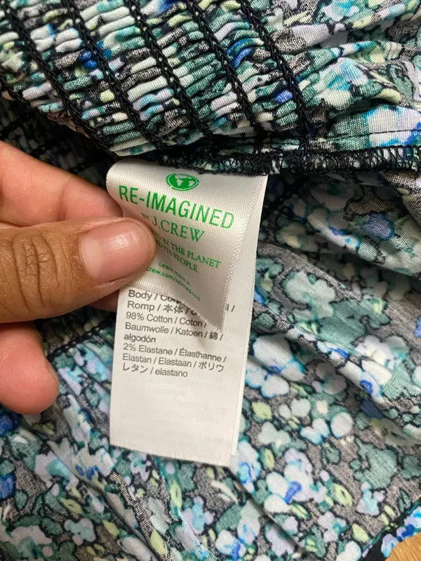 J. Crew Teal and Black Floral Smocked Peplum Blouse - Image 6