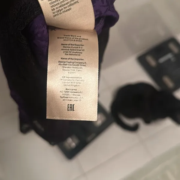 Scotch & Soda deep Purple Slip Dress slit Black Lace size 42 Shorter Length XL - Image 10