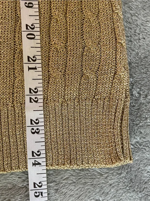 Lauren Ralph Lauren Gold lurex v neck cable knit sweater Xmas holidays luxurious - Image 7