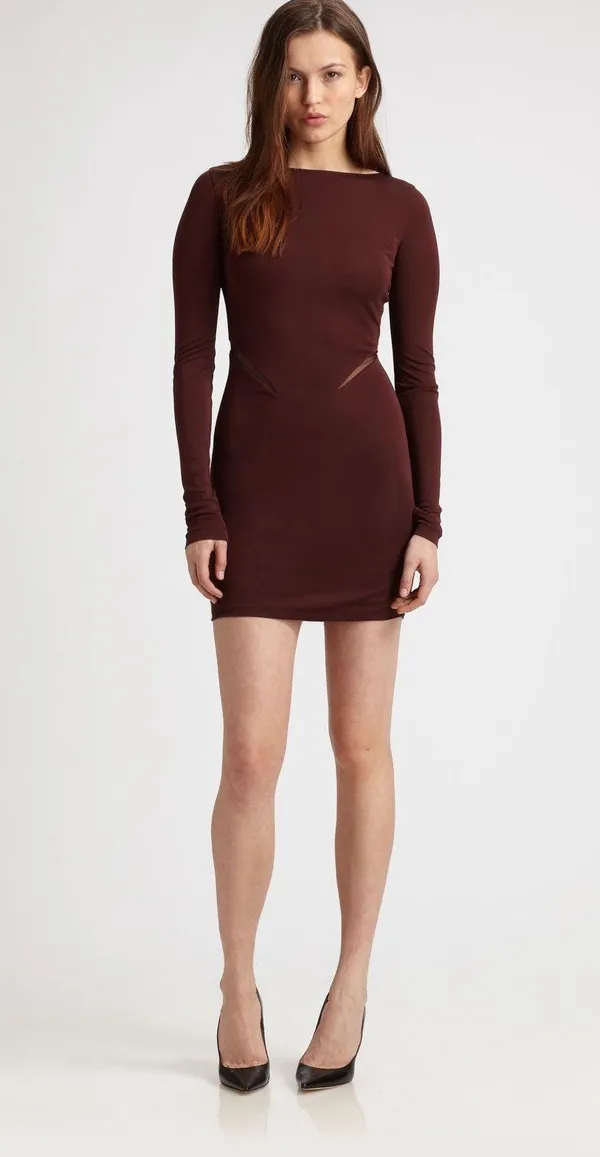 Alexander Wang T by women’s burgundy mesh inset fitted knit dress size small S - Image 16